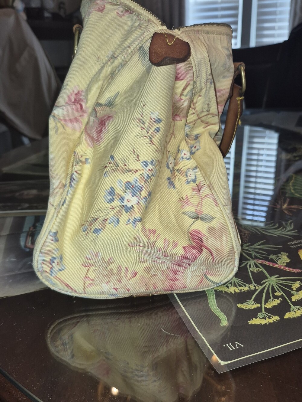 VINTAGE Ralph Lauren Pink Floral Canvas Tote with Brown Leather Handles - Picture 11 of 15